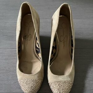 Jessica Simpson Beige Studded Women's Wedge Heels
